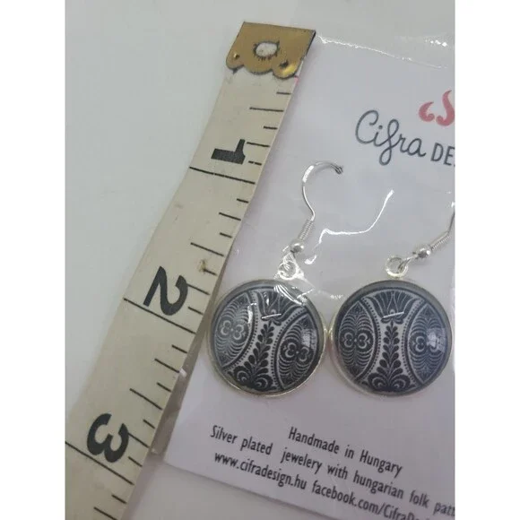 Cifra DESIGN Earrings Silver Plate Hungarian Follk  Pattern Dangle Drop Boho - Picture 6 of 6